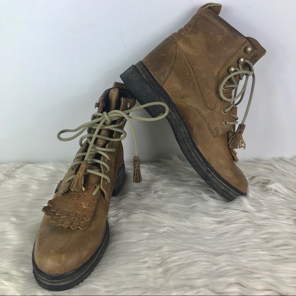 Justin leather lace up roper riding boots, sz 6.5B